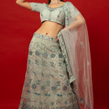 Light Blue Net Lehenga with Sequins Embroidery – Perfect for Weddings