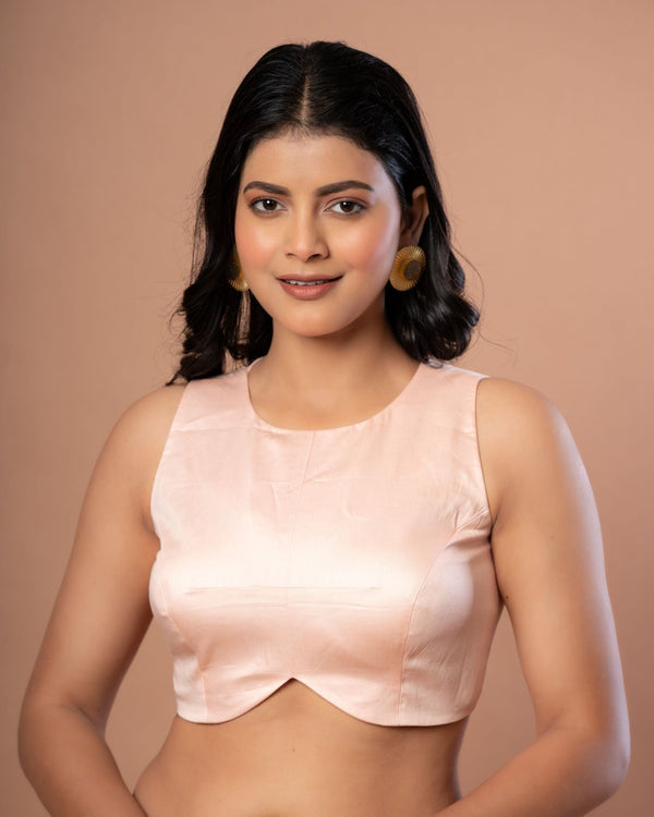 Peach Colour Cotton Silk Sleeveless Blouse - Anvi Couture