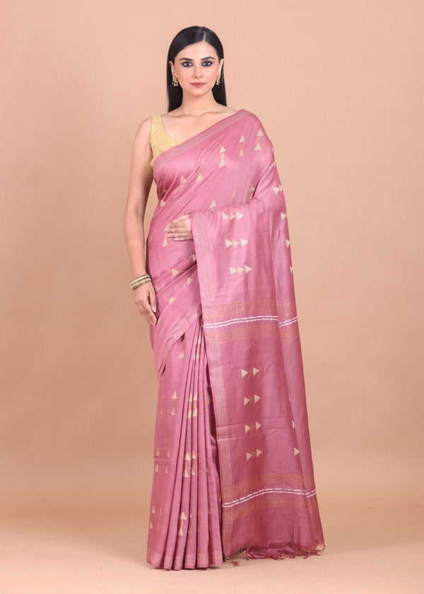 Pink Chanderi Silk Saree with Allover weaving bootis - Anvi Couture