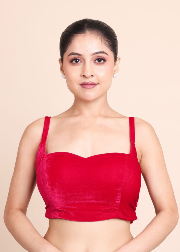 Pink Velvet Sweetheart Neckline Sleeveless Blouse - Anvi Couture
