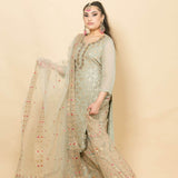 Georgette Grey Kurti with Skirt Set with Zardosi Work - Anvi Couture