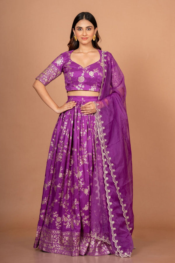 Purple Banarasi Lehenga Set - Anvi Couture