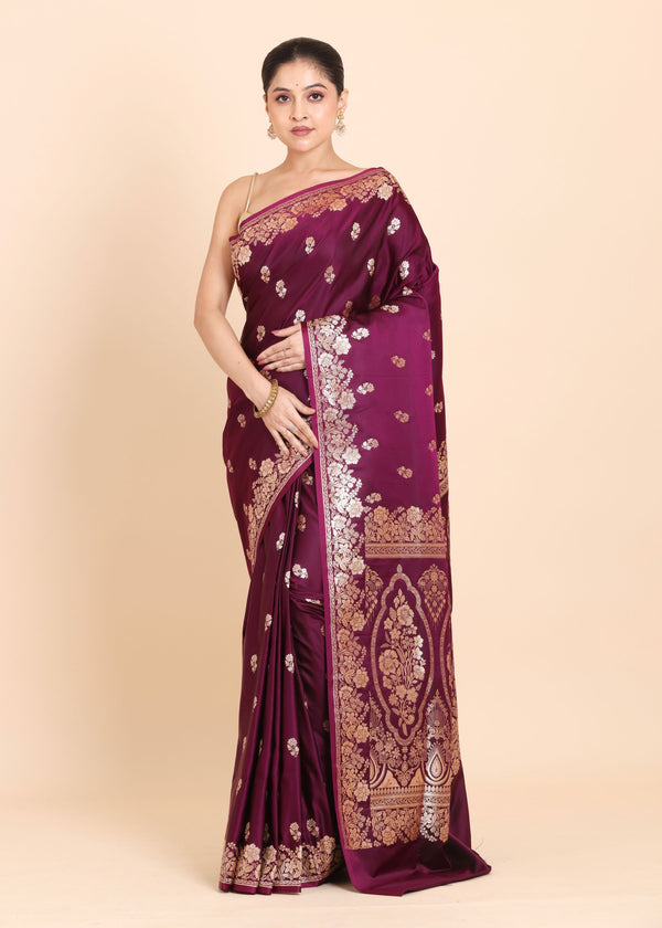 Purple Bridal Banarasi Silk Saree Full