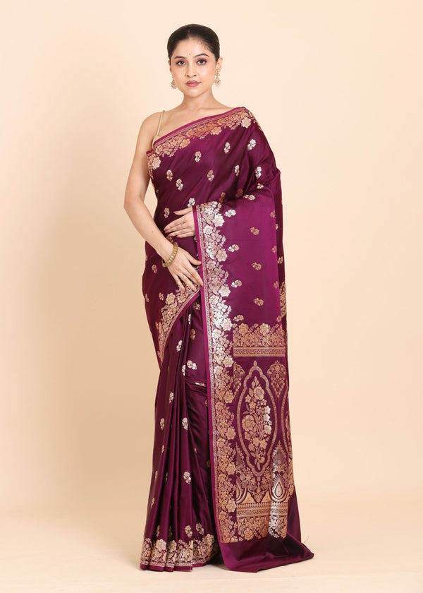 Purple Bridal Banarasi Silk Saree - Anvi Couture