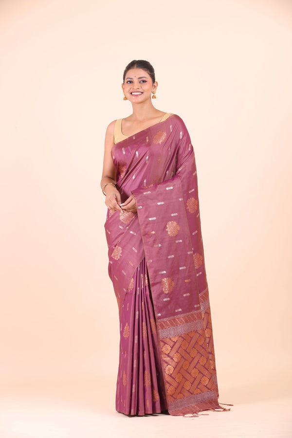 Purple and Copper South Indian Silk Saree Front View