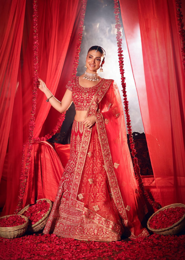 Red Bridal Lehenga Set - Anvi Couture
