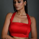 Red Cotton Halter Neck Sleeveless Blouse