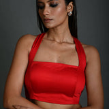 Red Cotton Halter Neck Sleeveless Blouse
