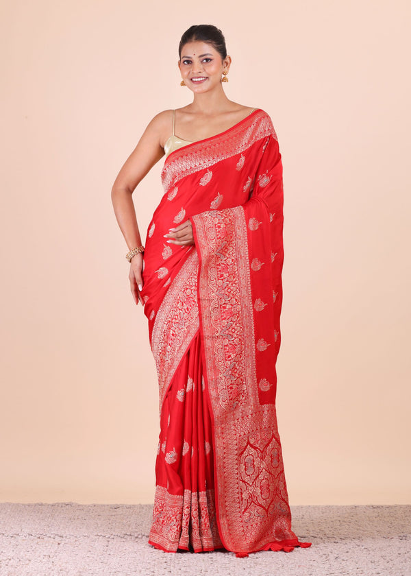 Red Katan Banarasi Silk Saree - Anvi Couture
