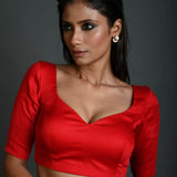 Red Strappy back party blouse with intricate design for ethnic and festive occasions