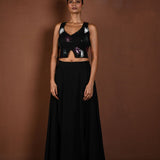 Black Lehenga Set with Matching Sleeveless Sequin Choli - Anvi Couture