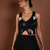 Black Lehenga Set with Matching Sleeveless Sequin Choli - Anvi Couture