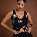Black Lehenga Set with Matching Sleeveless Sequin Choli - Anvi Couture