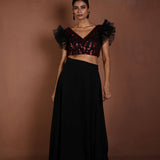 Black Lehenga Set with Red Sequin Work Ruffle Blouse - Anvi Couture