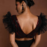 Black Lehenga Set with Red Sequin Work Ruffle Blouse - Anvi Couture