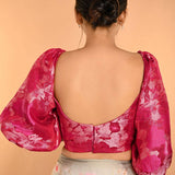Pink Corset Top in Raw Silk With Three Quarter Sleeves and Sweetheart Neckline