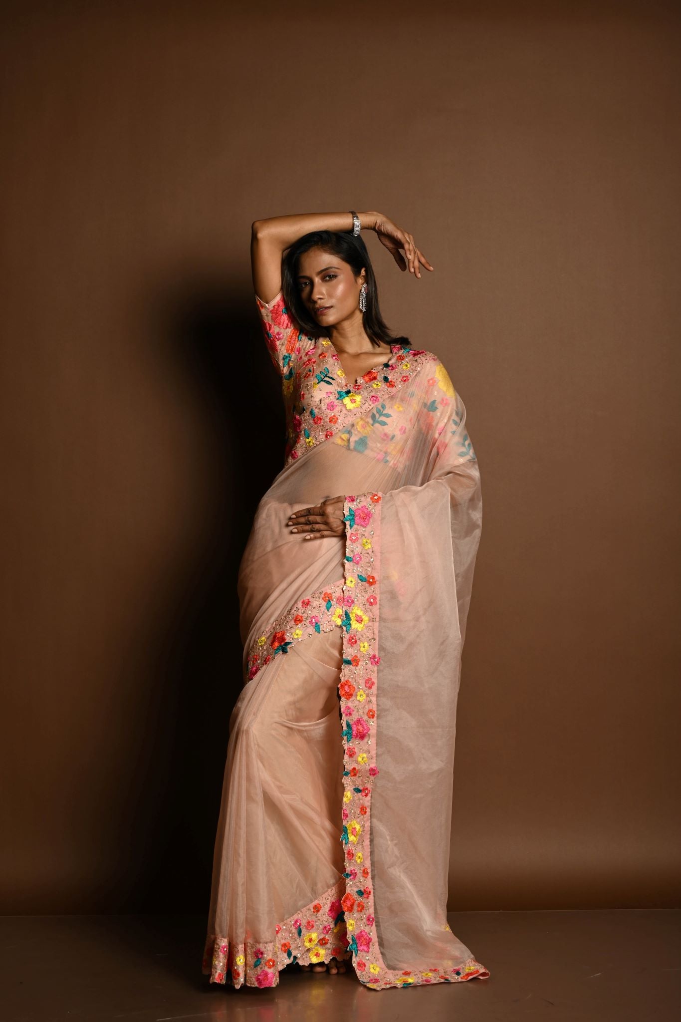Peach Organza Saree