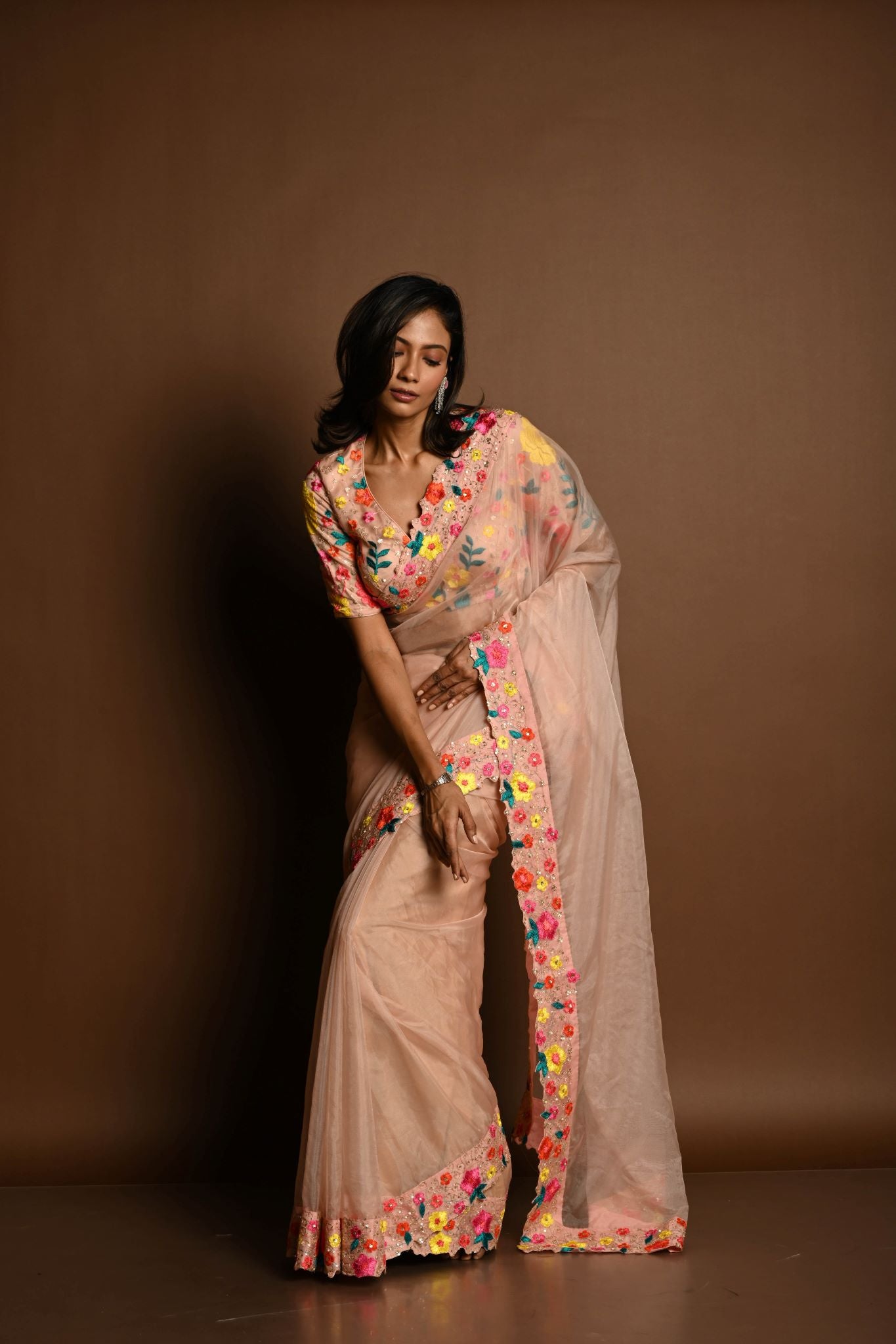 Peach Organza Saree