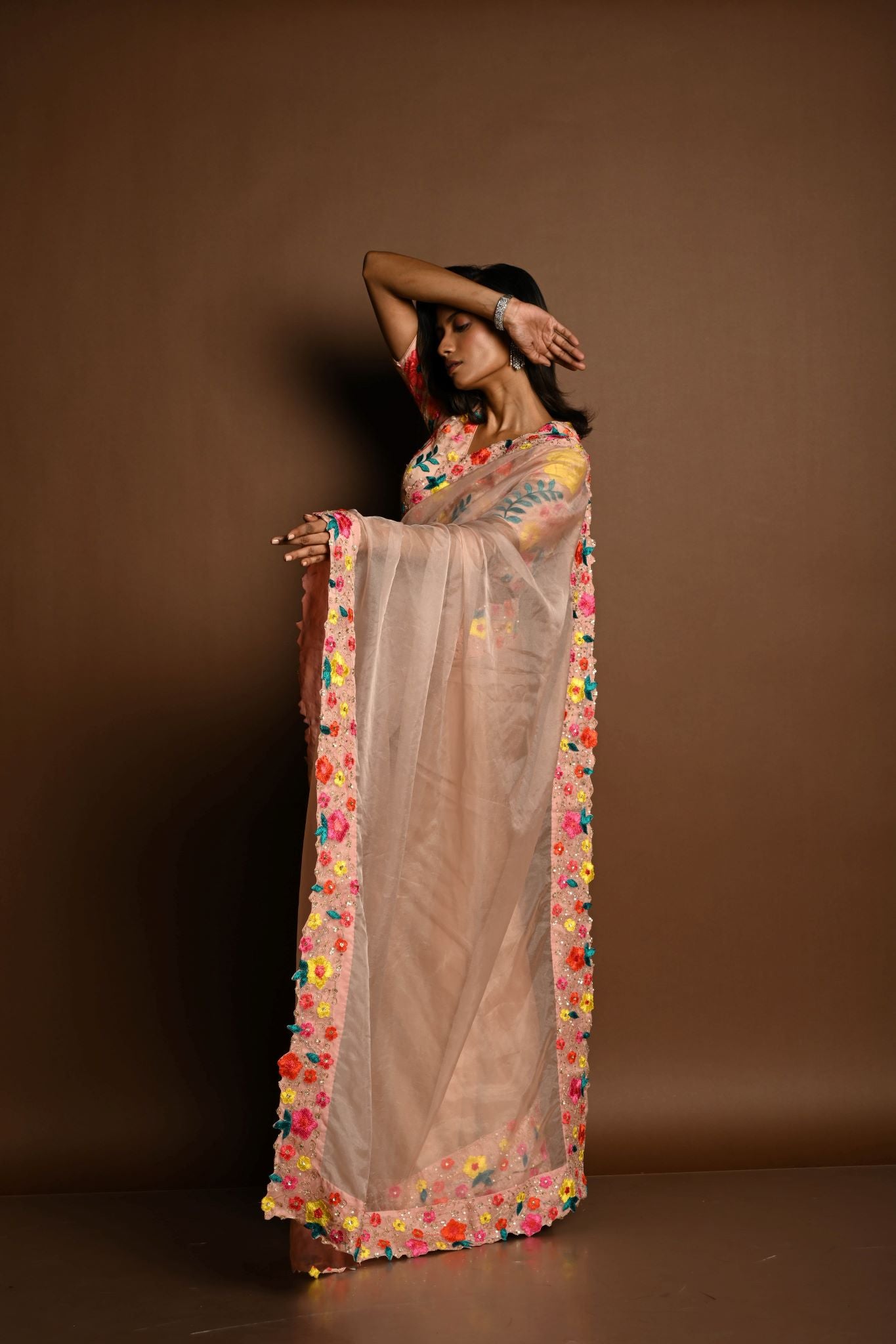 Peach Organza Saree