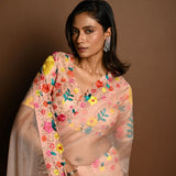Coral Peach Organza Saree