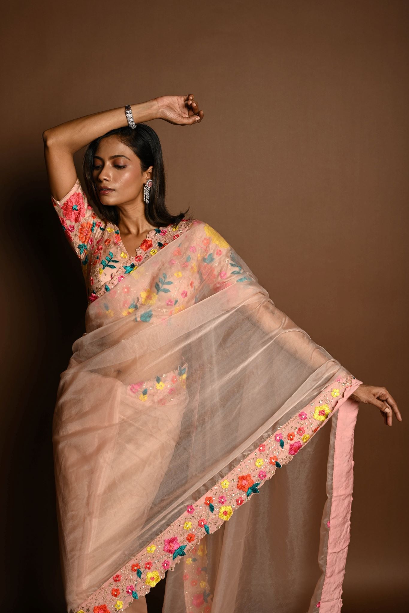 Peach Organza Saree