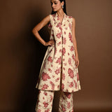 Red and White Printed Long Jacket and Pant Set - Anvi Couture - Image 2