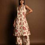 Red and White Printed Long Jacket and Pant Set - Anvi Couture - Image 1