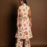 Red and White Printed Long Jacket and Pant Set - Anvi Couture - Image 3