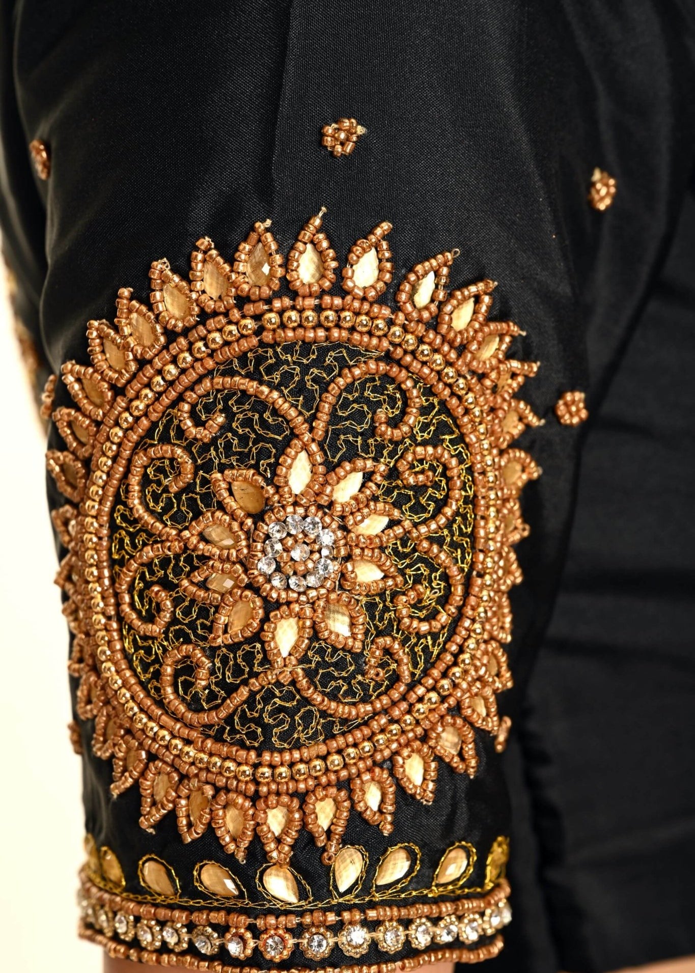 Black Aari Work Silk Blouse with U Neckline - Anvi Couture
