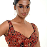 Buy Maroon Ajrakh Print Pure Cotton Sleeveless Blouse with Sweetheart Neckline - Anvi Couture - Image 3