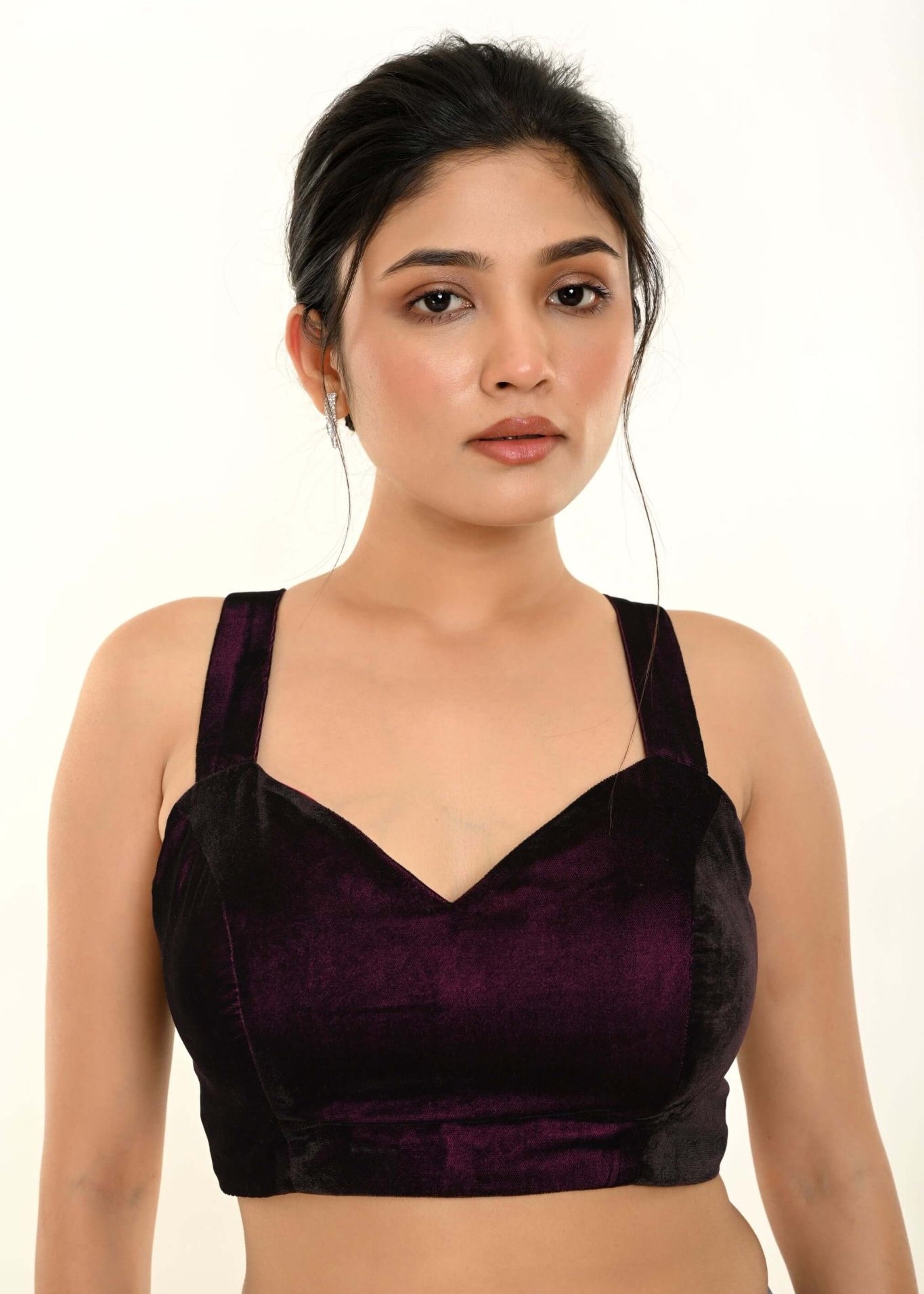 Maroon Velvet Sleeveless Blouse with Sweetheart Neckline - Anvi Couture - Image 1