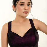 A Woman Wearing a Maroon Velvet Sleeveless Blouse with Sweetheart Neckline - Party Wear - Anvi Couture Image 2