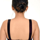 A Woman Wearing a Stylish Maroon Velvet Sleeveless Blouse with Sweetheart Neckline - Anvi Couture - Image 4