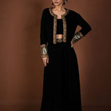 Black Hand Embroidered Velvet Lehenga with Jacket - Anvi Couture