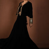 Black Hand Embroidered Velvet Lehenga with Jacket - Anvi Couture