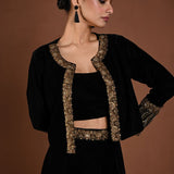 Black Hand Embroidered Velvet Lehenga with Jacket - Anvi Couture