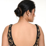 Black Cutdana Hand Embroidered Sleeveless Georgette Blouse in U Neckline - Anvi Couture