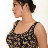 Black Cutdana Hand Embroidered Sleeveless Georgette Blouse in U Neckline - Anvi Couture