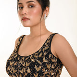 Black Cutdana Hand Embroidered Sleeveless Georgette Blouse in U Neckline - Anvi Couture