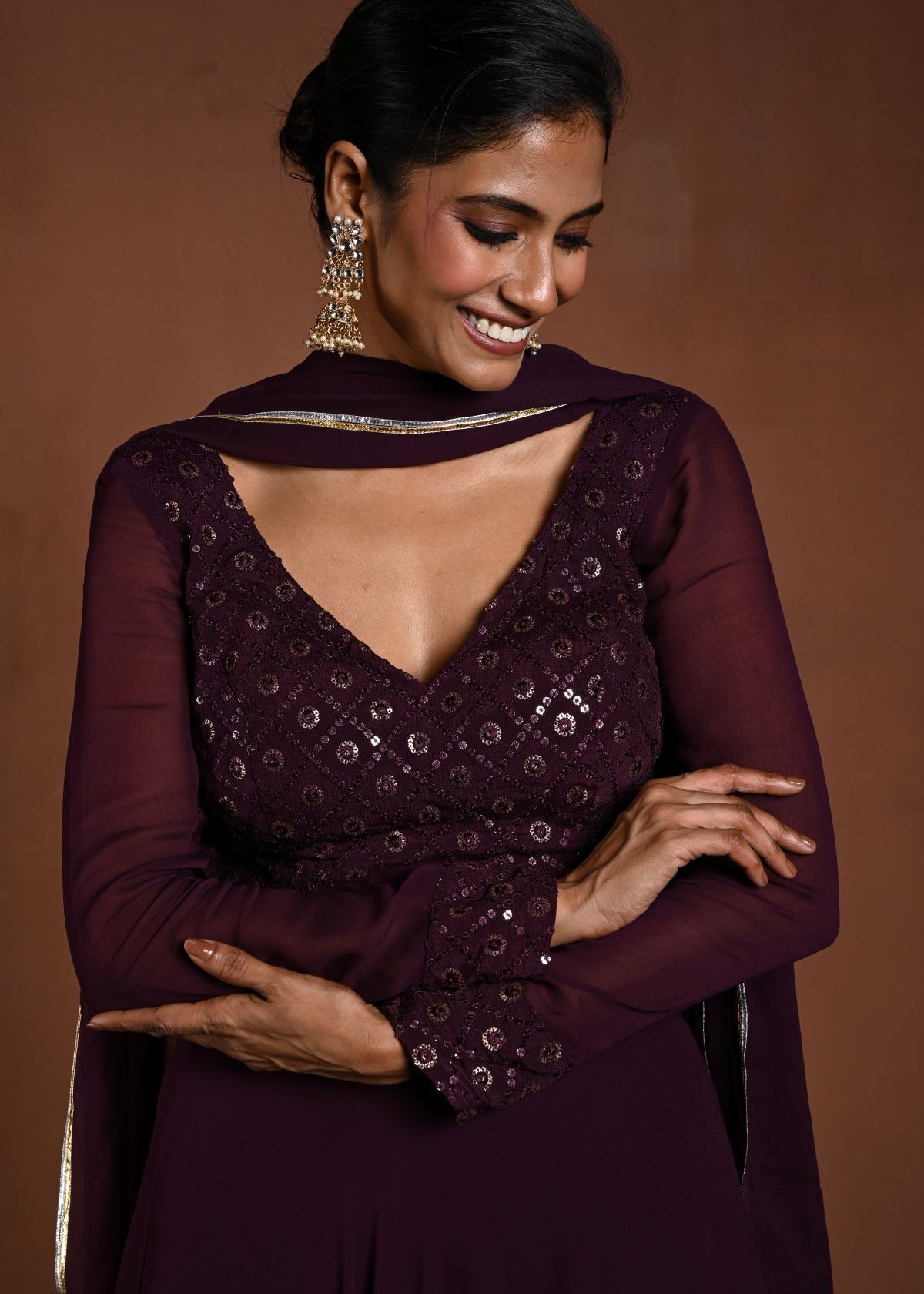 Purple Lehenga with Sequin Work Full Sleeve Choli and Matching Dupatta - Anvi Couture