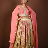 Pink Banarasi Lehenga Set with Mirror Embroidery and Sequin Work - Anvi Couture