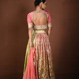 Pink Banarasi Lehenga Set with Mirror Embroidery and Sequin Work - Anvi Couture