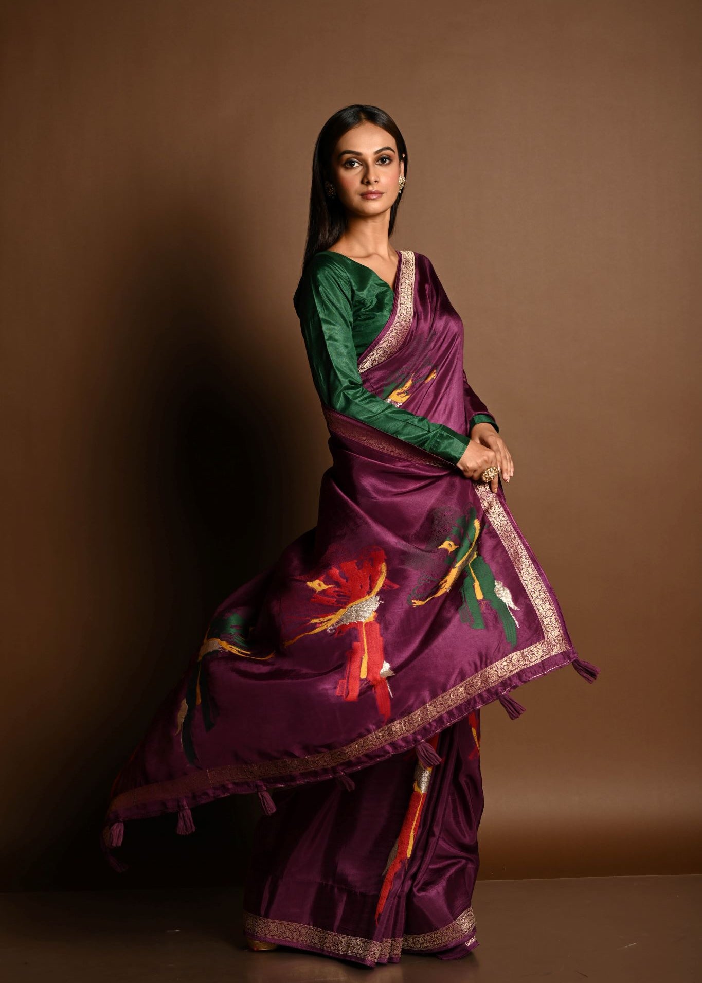 Wine Purple Handloom Pure Silk Banarasi Saree with Zari Abstract Motifs - Anvi Couture