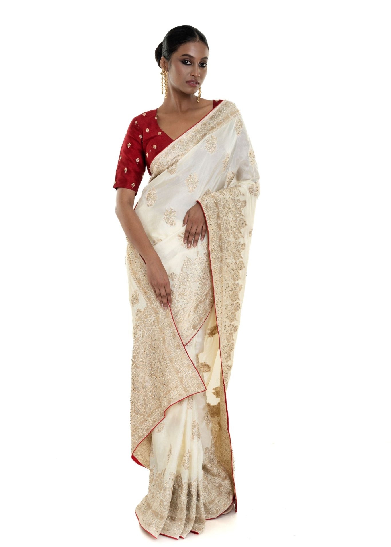 White and Golden Silk Saree