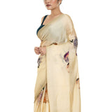 Ivory White Floral Painted Pure Organza Silk with Unstitch Blouse Piece - Image 2