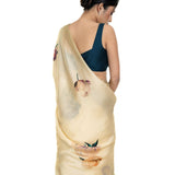 Ivory White Floral Painted Pure Organza Silk with Unstitch Blouse Piece - Image 4