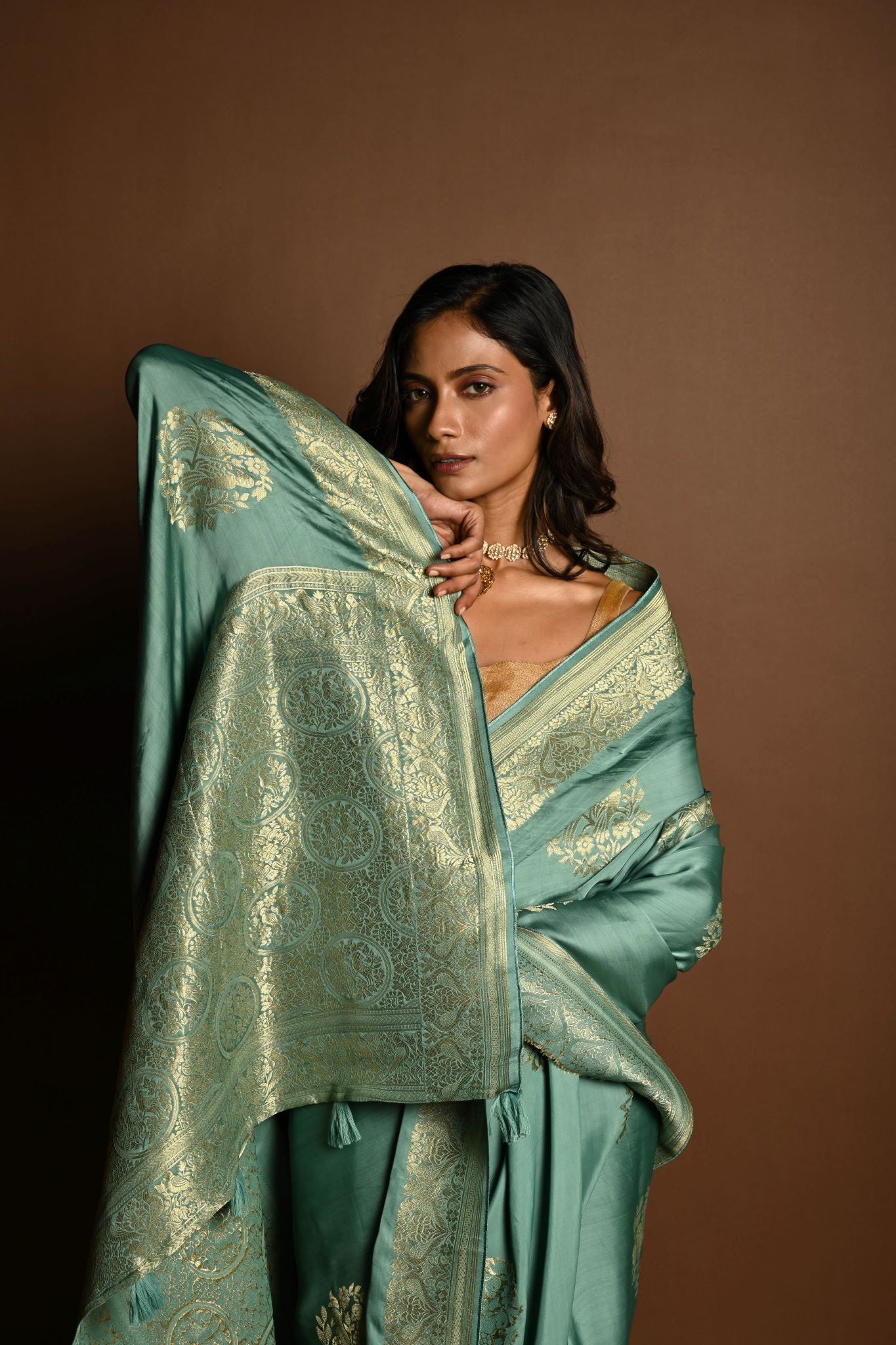 Aqua Blue Mashru Satin Silk Silver Zari Banarasi Handloom Saree - Anvi Couture
