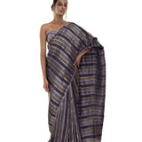 Blue and Silver Striped Silk Saree