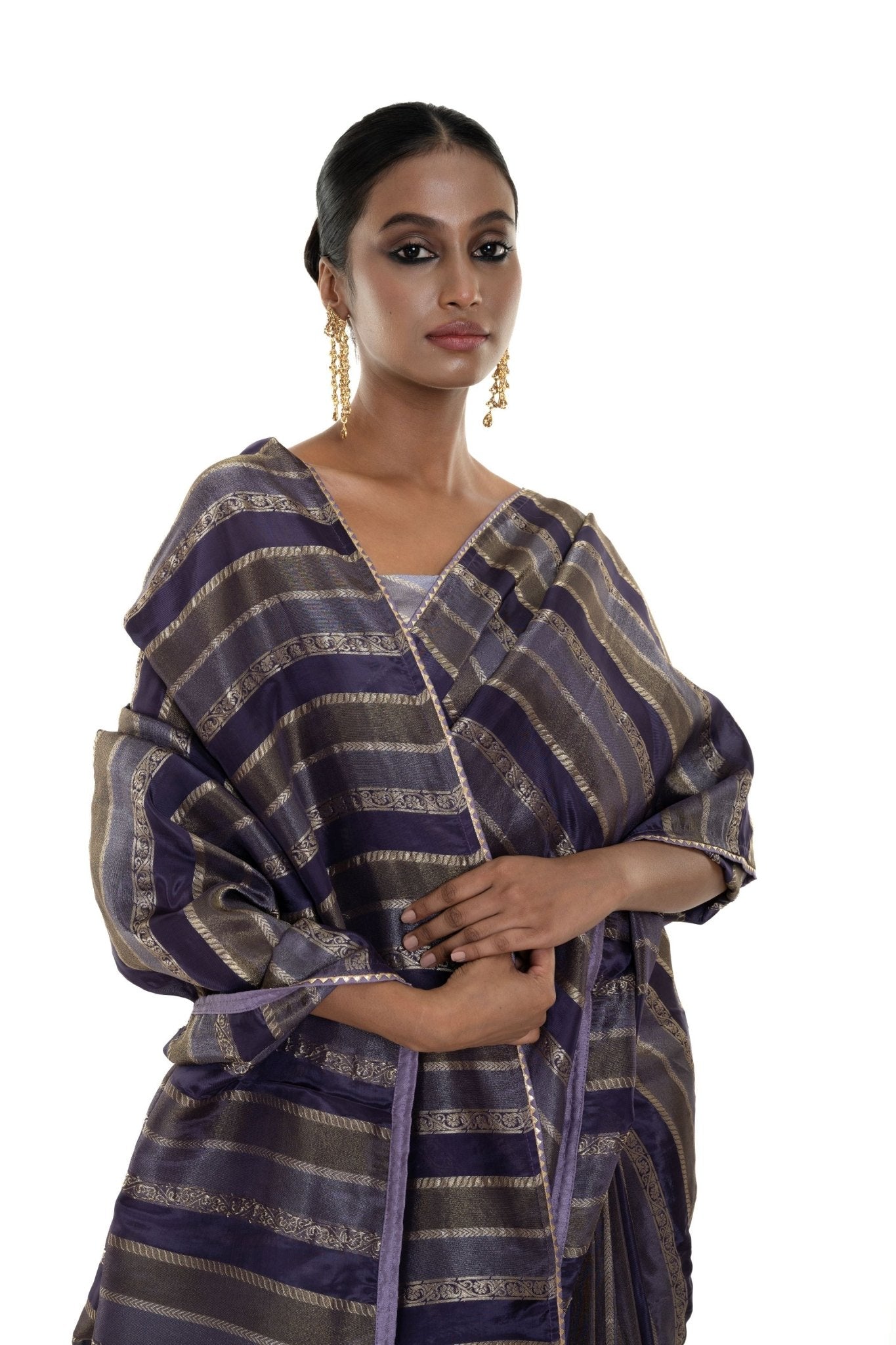 Blue and Silver Striped Silk Saree