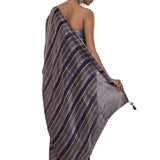 Blue and Silver Striped Silk Saree